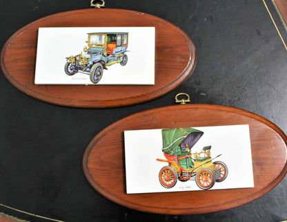 Tile Art, Antique Cars, Fiat & Daimler, Wall Decor, Set of 2, Vintage