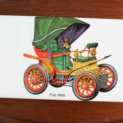 Tile Art, Antique Cars, Fiat & Daimler, Wall Decor, Set of 2, Vintage