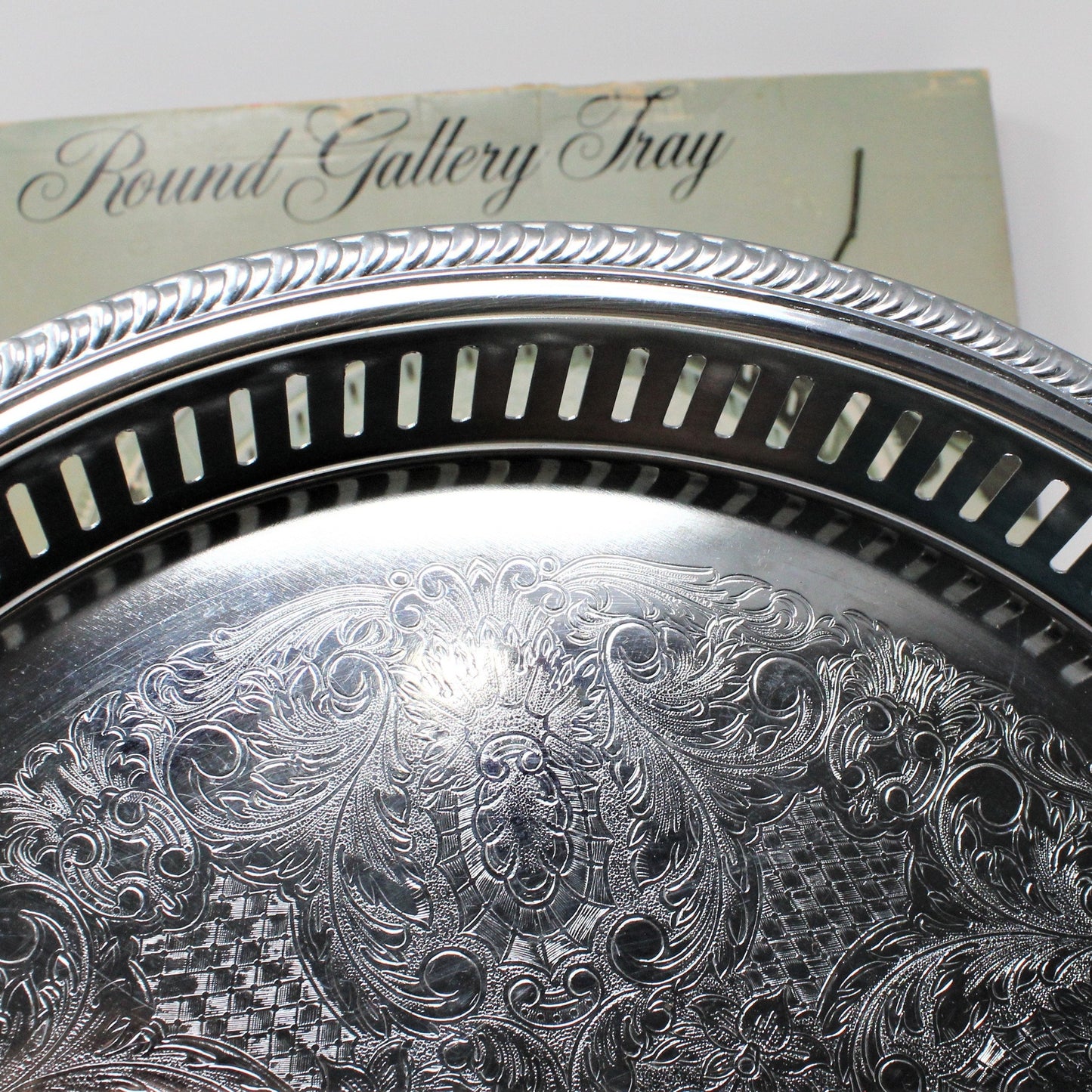 Tray, Irvinware, Gallery Tray, Reticulated, Chrome Plated, Original Box, Round, 13", Vintage