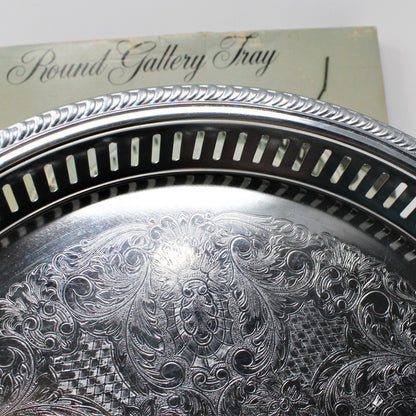 Tray, Irvinware, Gallery Tray, Reticulated, Chrome Plated, Original Box, Round, 13", Vintage