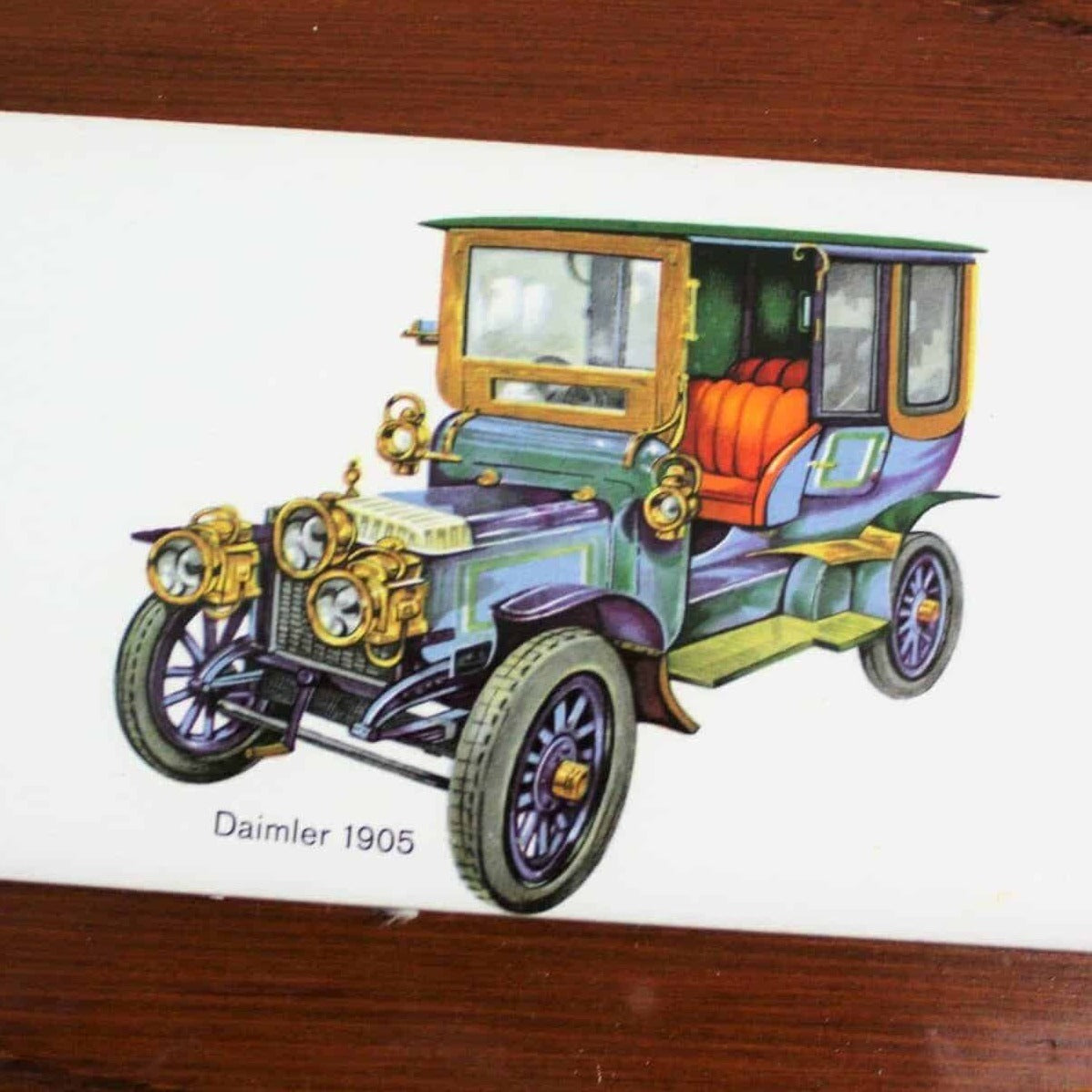 Tile Art, Antique Cars, Fiat & Daimler, Wall Decor, Set of 2, Vintage