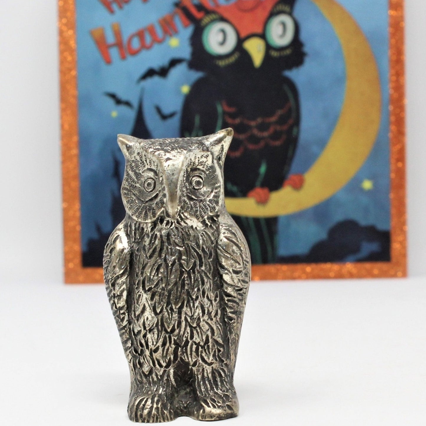 Figurine, Owl, Pewter / Metal, Halloween, Vintage