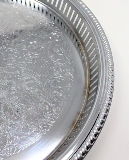 Tray, Irvinware, Gallery Tray, Reticulated, Chrome Plated, Original Box, Round, 13", Vintage