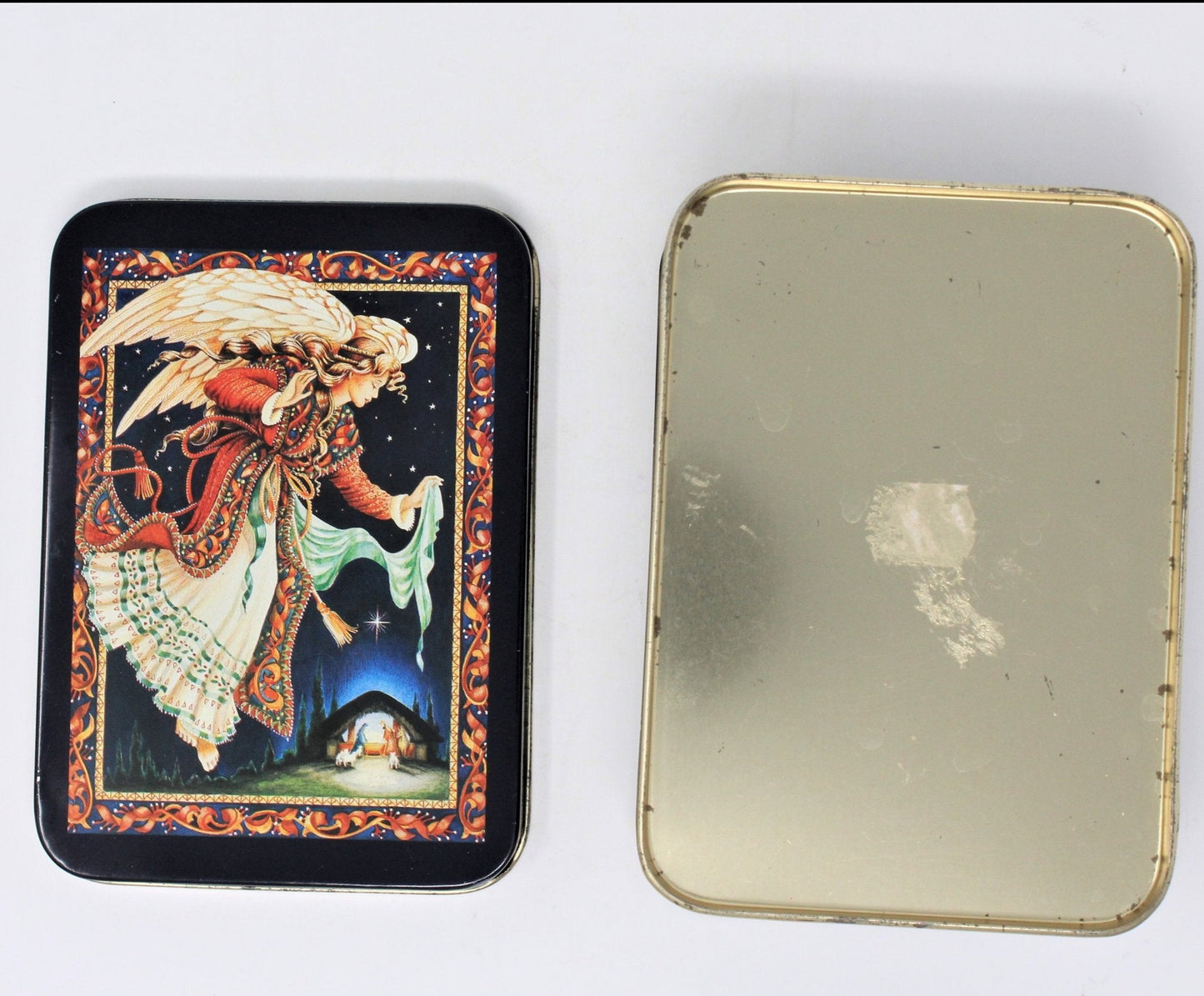 Gift Tin / Candy Tin, Christmas Celestial Tidings Angel, Linda Green, 1994