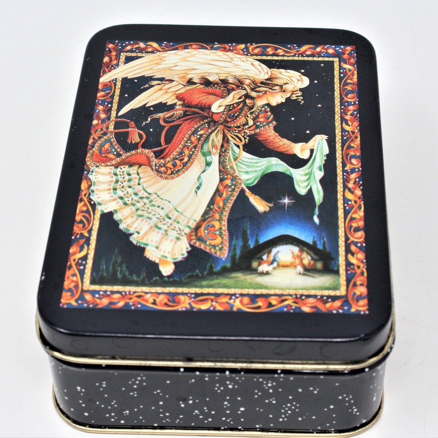 Gift Tin / Candy Tin, Christmas Celestial Tidings Angel, Linda Green, 1994