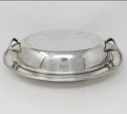 Serving Dish with Lid, National Silver Co 1205, Oval Silverplate Vintage