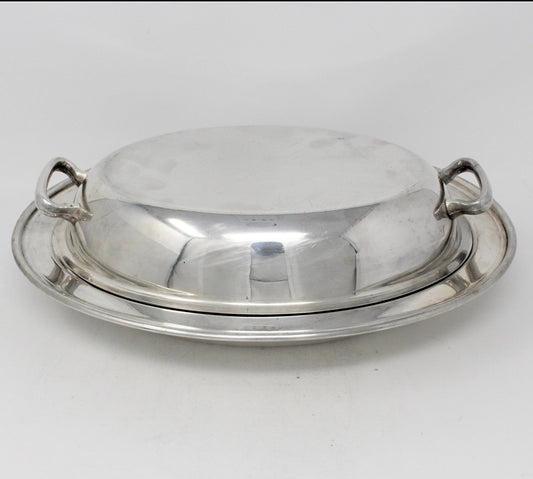 Serving Dish with Lid, National Silver Co 1205, Oval Silverplate Vintage