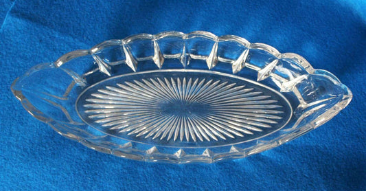 antique glass oval celery dish, US Glass co
