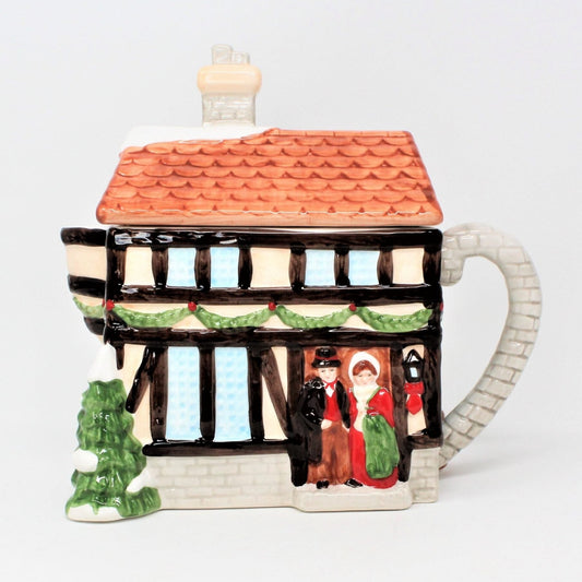Teapot, Applause, Christmas House Shaped, Ceramic, Vintage