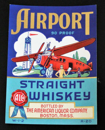 Liquor Label, Airport Whiskey, Original, NOS, Vintage 1930's