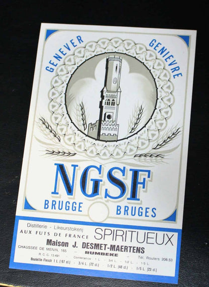 Liquor Label, NGSF Brugge, Bruges Maison J. Desmet-Maertens- Blue, Vintage