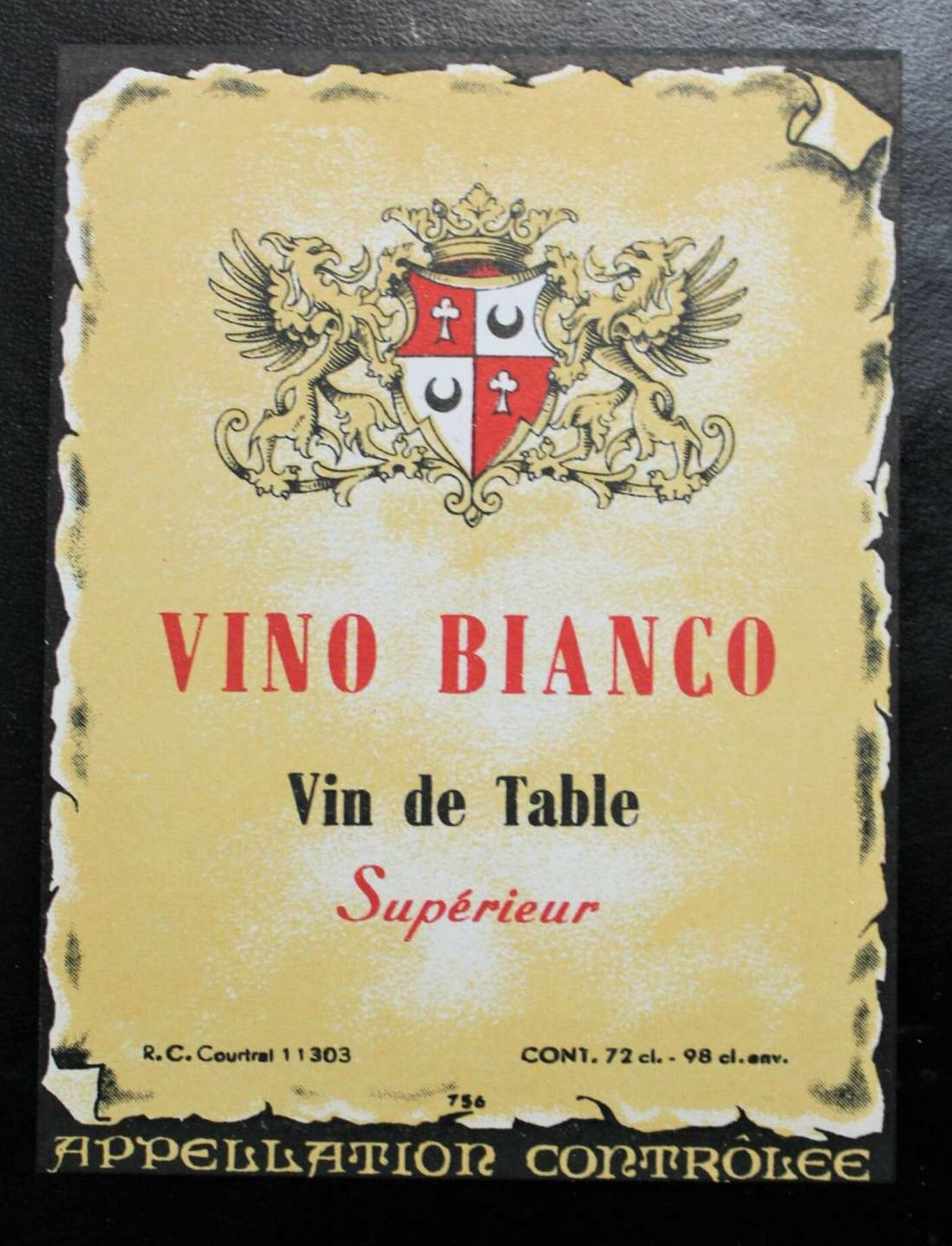 Wine Label, French Vino Bianco Vin de Table, Original Lithograph, NOS, Vintage