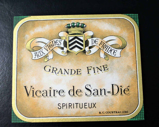 Wine Label, French Vicaire de San-Die, Original Lithograph, NOS Vintage