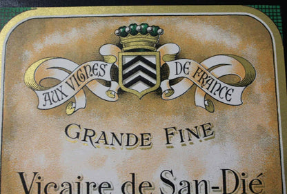 Wine Label, French Vicaire de San-Die, Original Lithograph, NOS Vintage