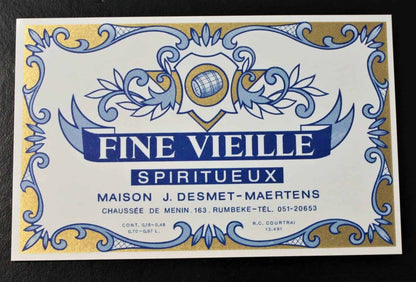 Wine Label, French Fine Vieille Spiritueux, Original Lithograph, NOS