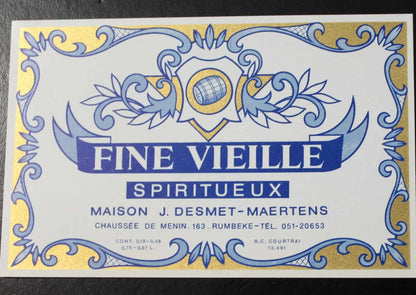 Wine Label, French Fine Vieille Spiritueux, Original Lithograph, NOS
