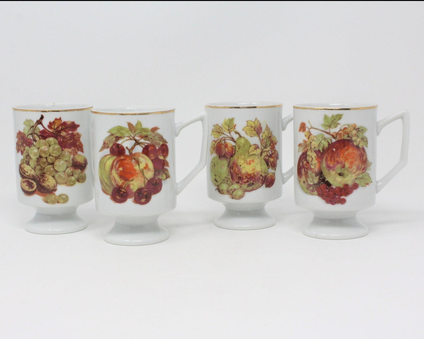 Mugs, Fruit and Nut Pedestal, Set of 4, Vintage Japan