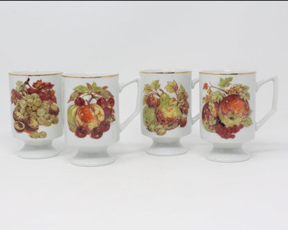 Mugs, Fruit and Nut Pedestal, Set of 4, Vintage Japan