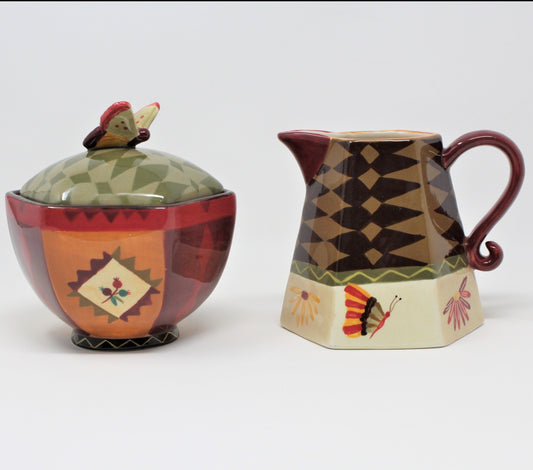 Creamer & Sugar with Lid, Zrike, Indian Summer, Lori Siebert Ceramic, 1990's