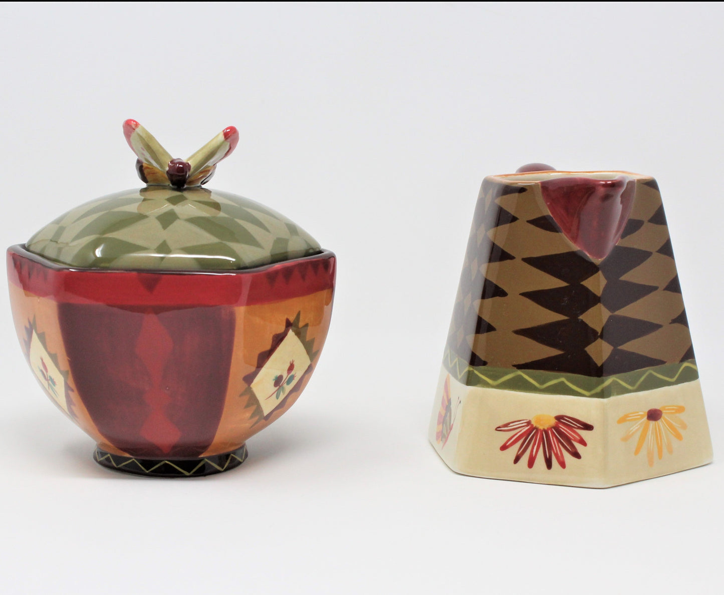 Creamer & Sugar with Lid, Zrike, Indian Summer, Lori Siebert Ceramic, 1990's