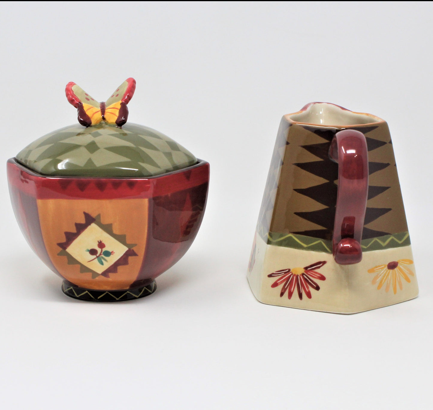 Creamer & Sugar with Lid, Zrike, Indian Summer, Lori Siebert Ceramic, 1990's