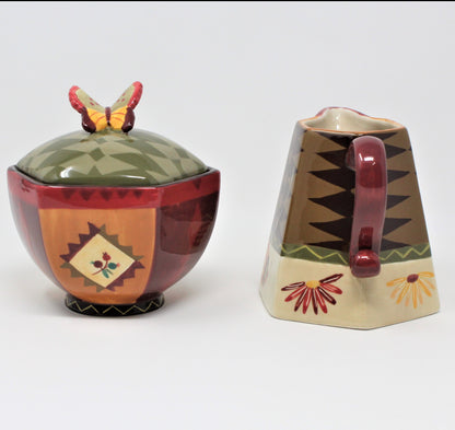 Creamer & Sugar with Lid, Zrike, Indian Summer, Lori Siebert Ceramic, 1990's