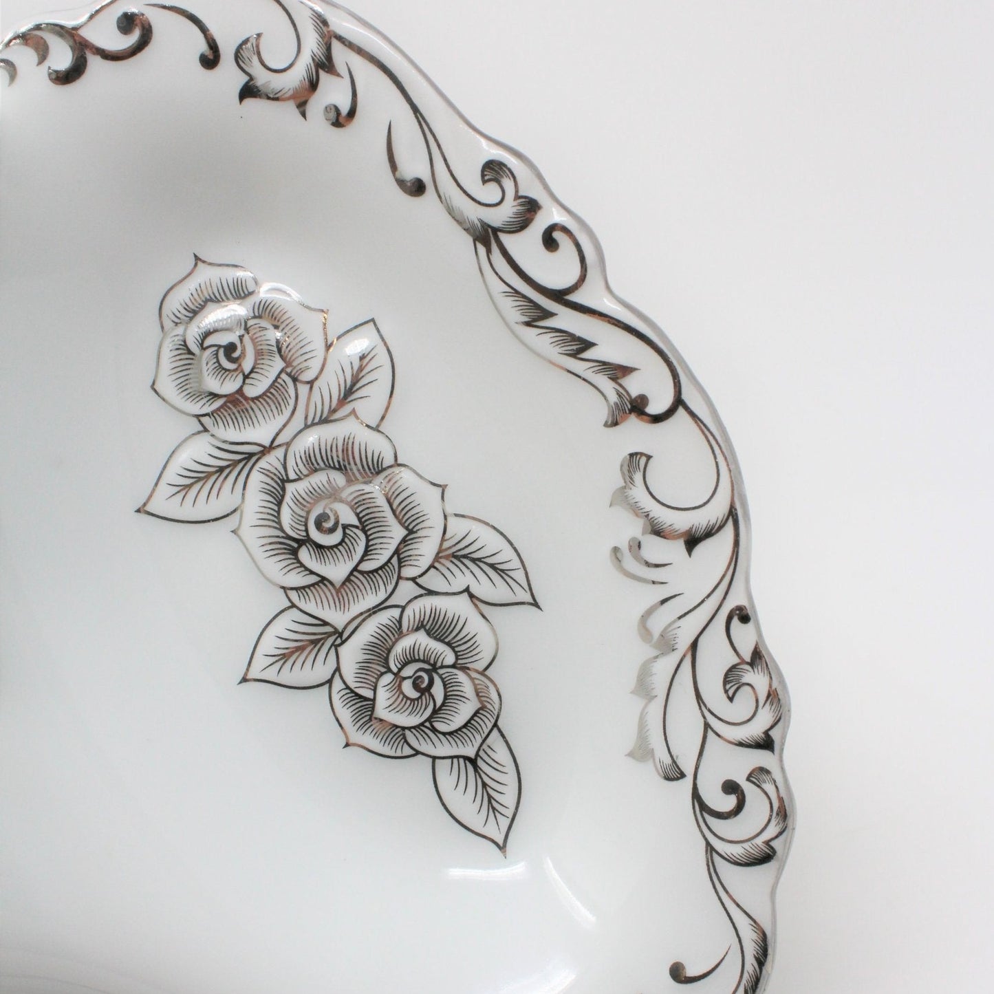 Candy Dish, Divided with Handle, Silver Roses, Bavaria Germany Design, Vintage