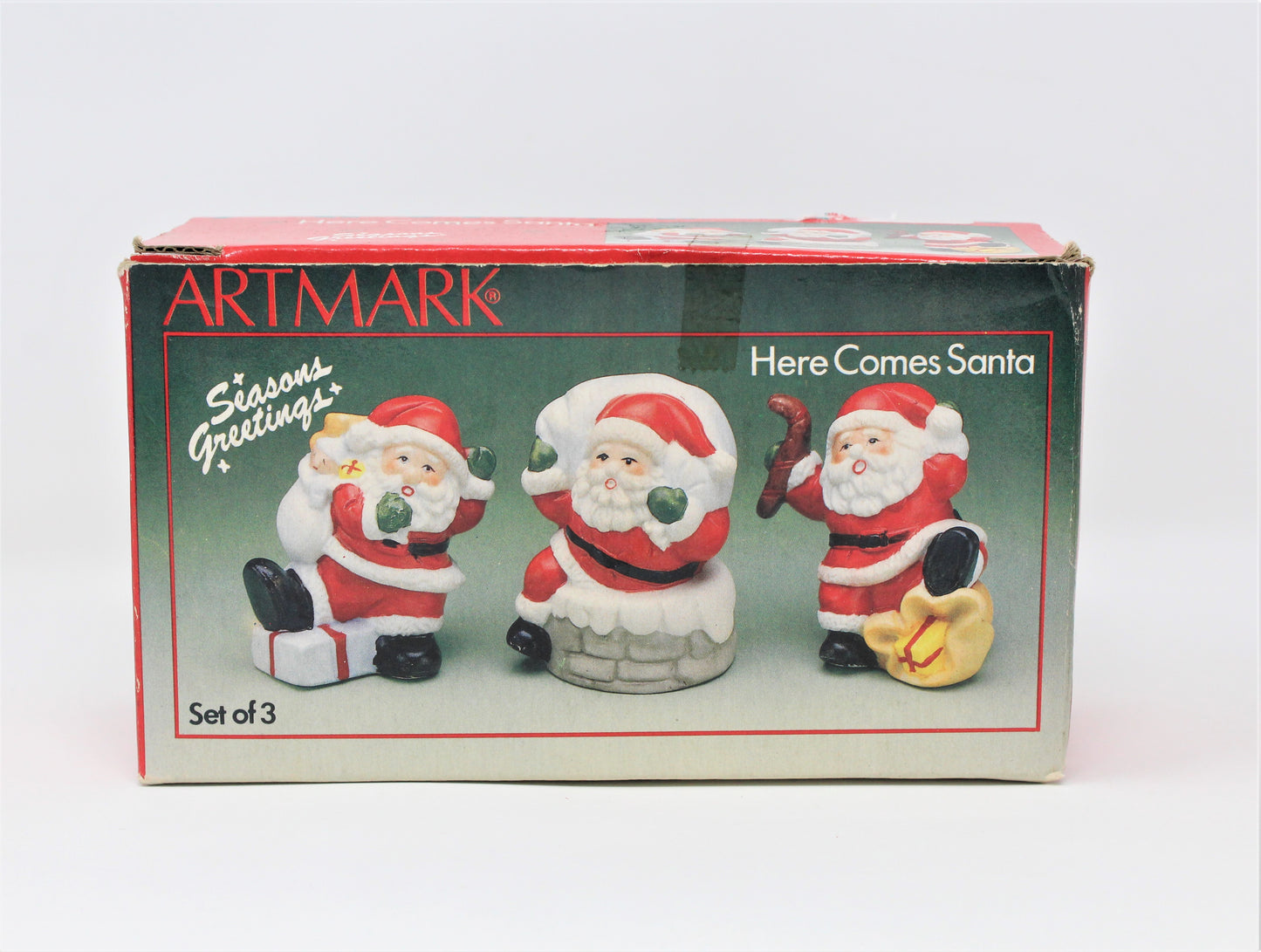 Figurine, ArtMark, Here Comes Santa, Set of 3, Vintage in Box