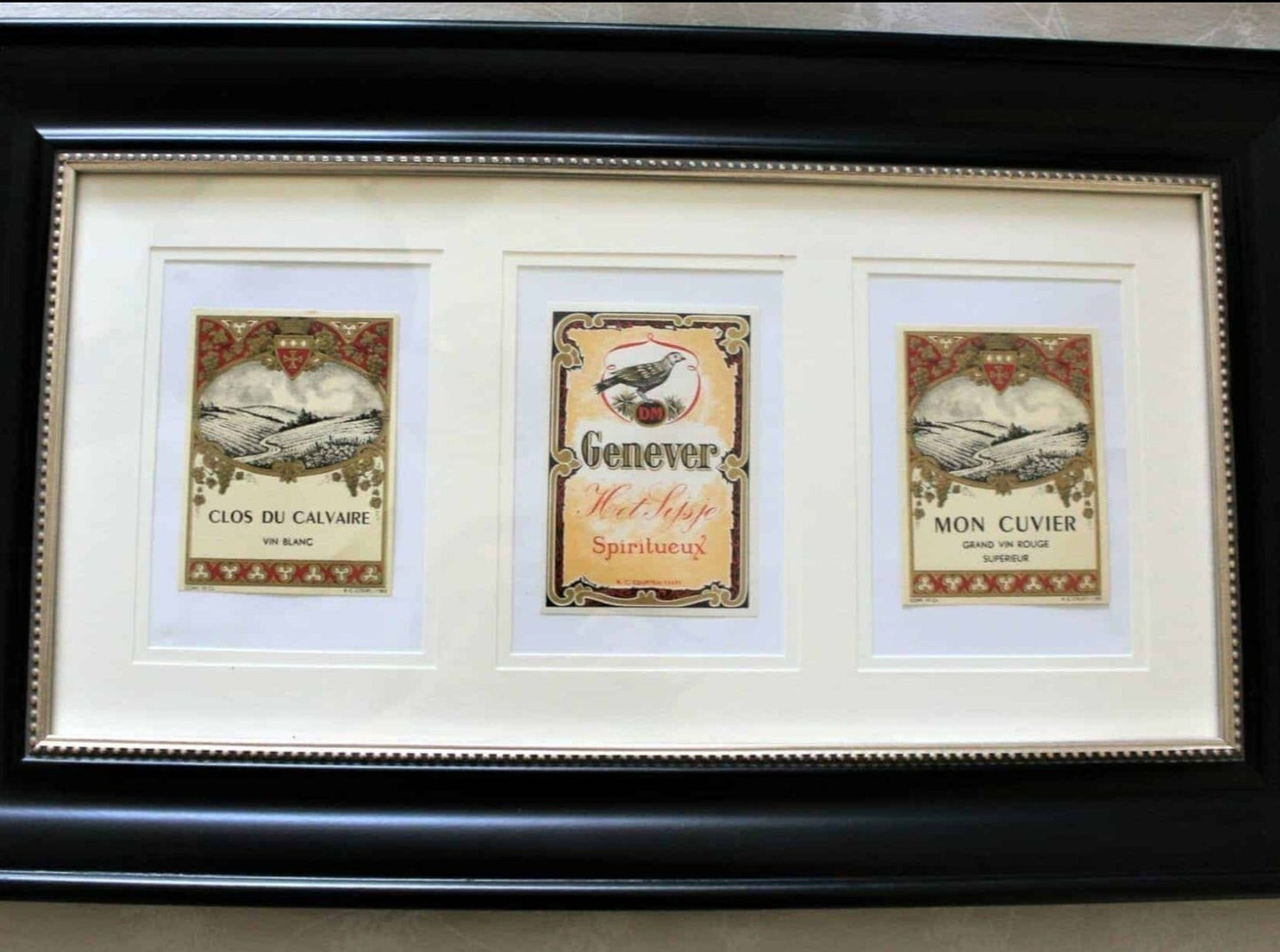 Liquor and Wine Labels, Set of 3 Red/Gold, NOS, French Vintage