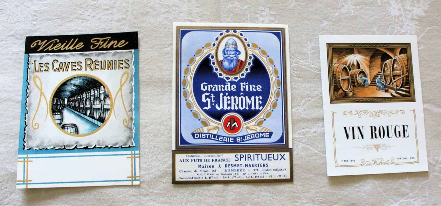 Liquor and Wine Labels, Set of 3, Blue/Gold, NOS, French Vintage