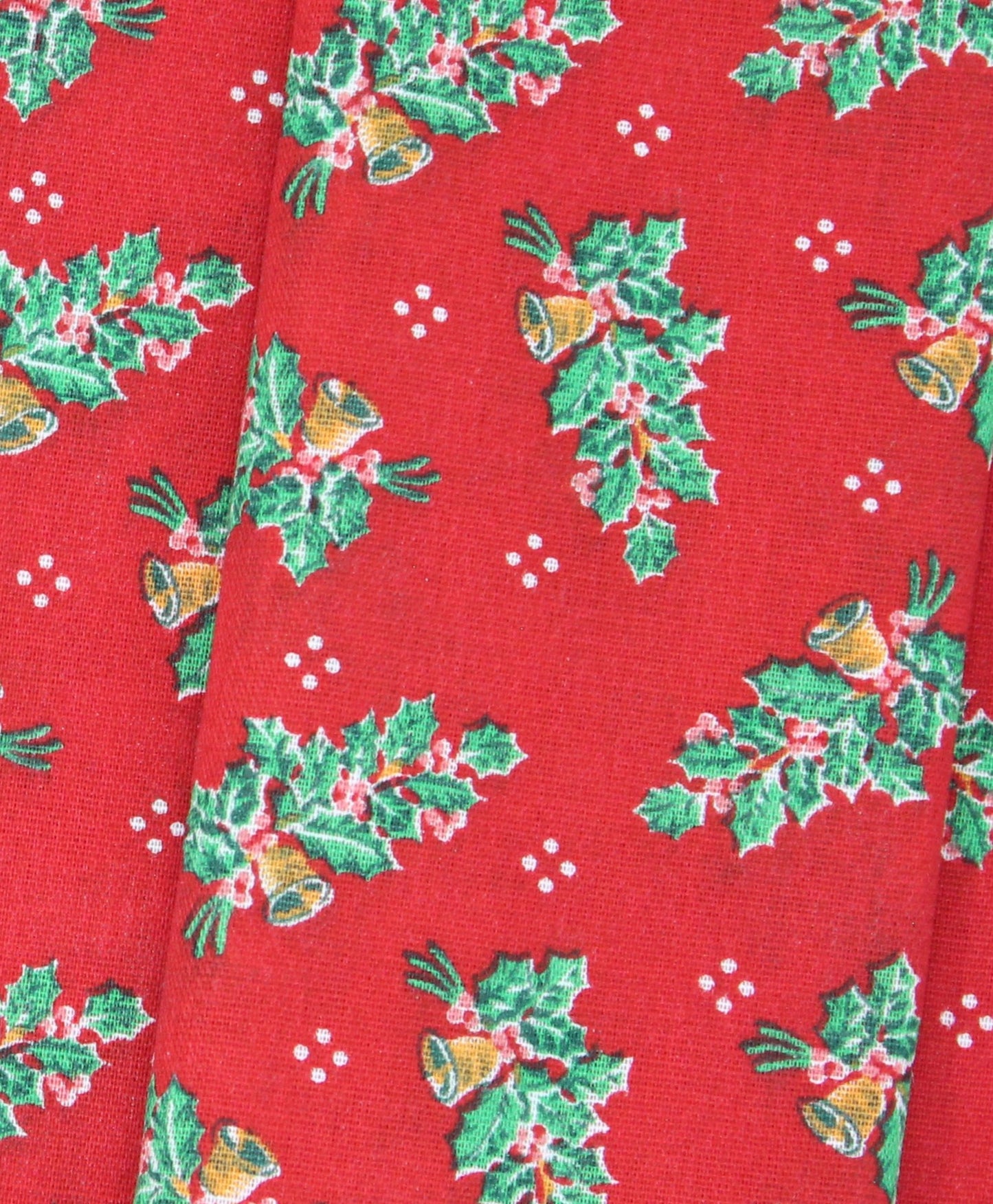 Cloth Dinner Napkins, Christmas Red Holly & Bells, Set of 8, Vintage