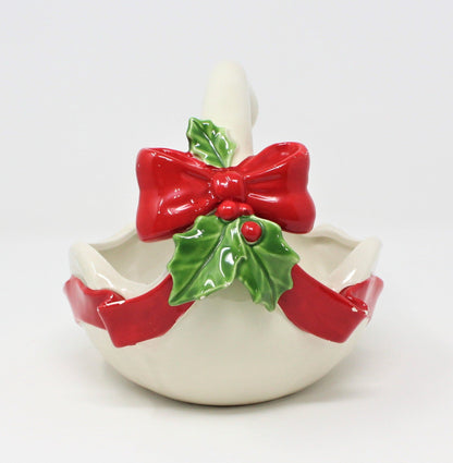 Basket, Fitz and Floyd, Christmas Goose, Bows & Holly, Hand Painted, Vintage