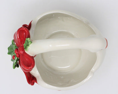 Basket, Fitz and Floyd, Christmas Goose, Bows & Holly, Hand Painted, Vintage, SOLD