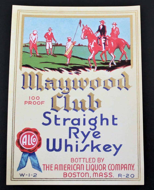 Whiskey Label, Maywood Club, Golf Original,1930's NOS Vintage