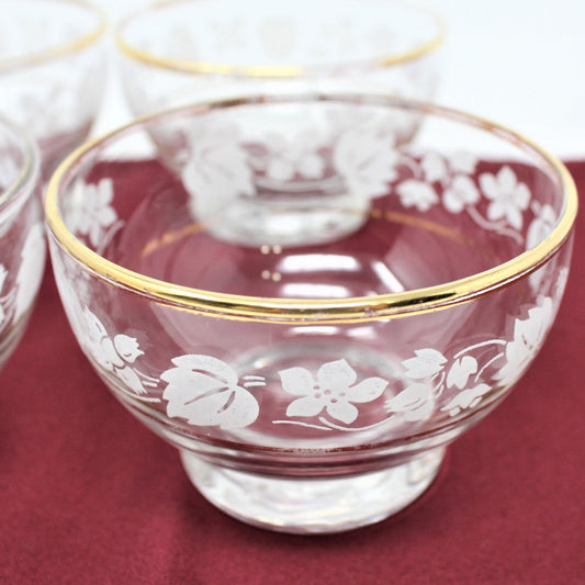 Dessert / Custard Cups, White Enamel Leaves & Flowers, Set of 7, Vintage