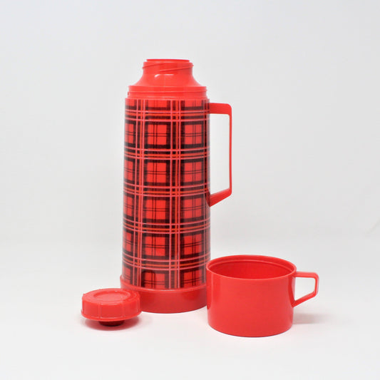 Thermos: Aladdin Red & Black Buffalo Plaid, Quart, Nashville USA, Vintage 1970s - SOLD