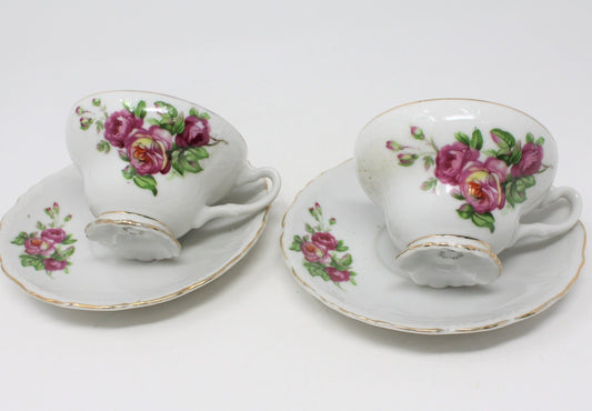 Teacup and Saucer, Roses Pink & Hot Pink, Set of 2, Japan, Vintage
