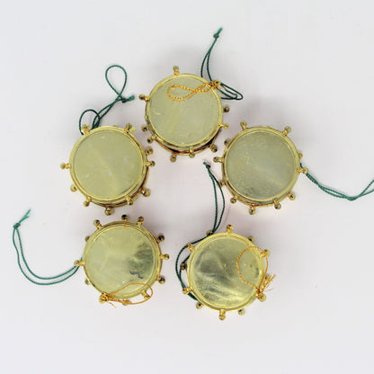 Ornaments, Mini Drums, Red & Gold, Vintage Christmas, Set of 5