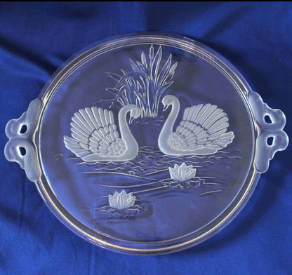 Cake Plate / Serving Tray, Mikasa. Swan, Frosted Glass, Vintage