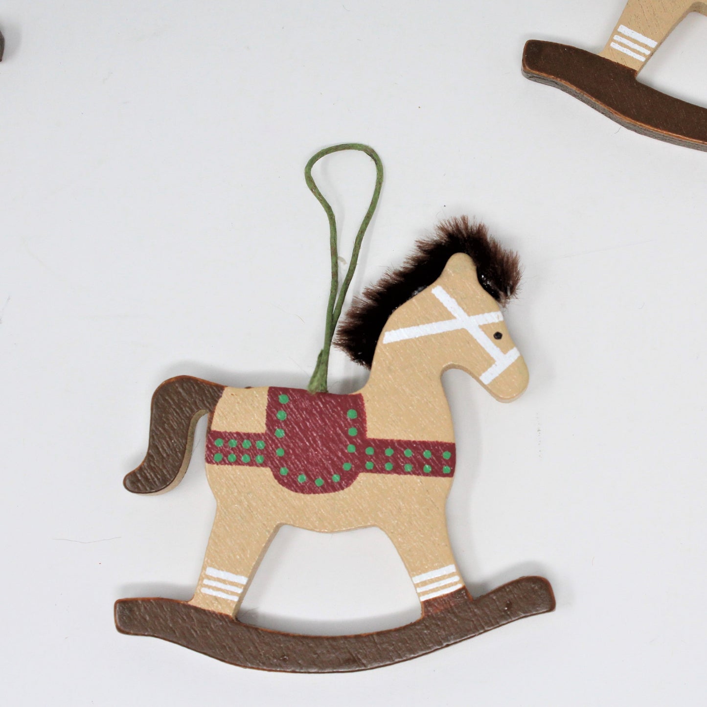 Ornaments, Mini Wooden Christmas Rocking Horses, Vintage, Set of 6