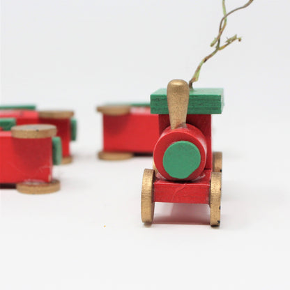 Ornaments, Mini Wooden Christmas Trains, Vintage, Set of 6