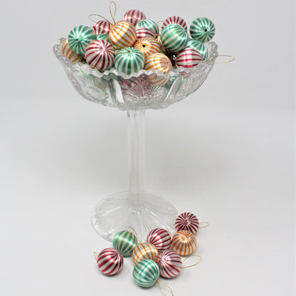 Ornaments, Mini Satin Christmas Balls Striped, 1" Vintage, Lot of 50 Assorted, SOLD