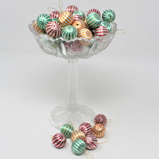 Ornaments: Mini Satin Christmas Balls Striped, Kmart Trim-A-Tree, 1", Lot of 50 Assorted, Vintage 1970s - SOLD