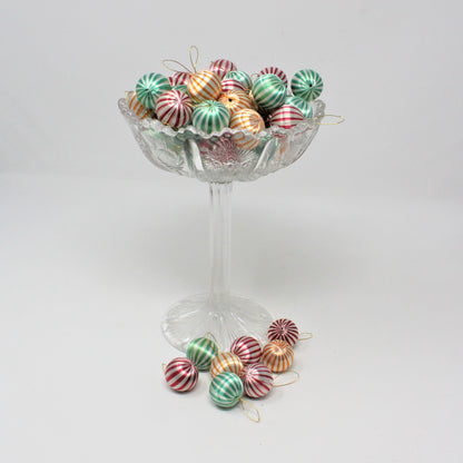 Ornaments, Mini Satin Christmas Balls Striped, 1" Vintage, Lot of 50 Assorted, SOLD