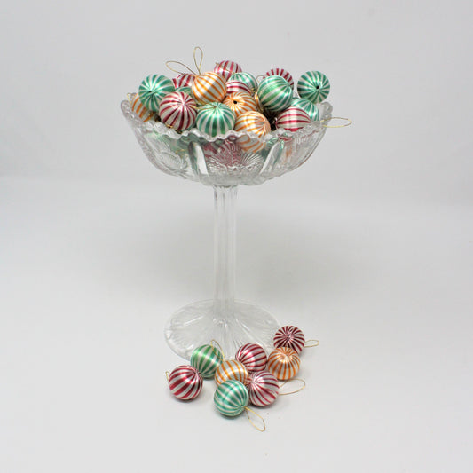 Ornaments: Mini Satin Christmas Balls Striped, Kmart Trim-A-Tree, 1", Lot of 50 Assorted, Vintage 1970s - SOLD