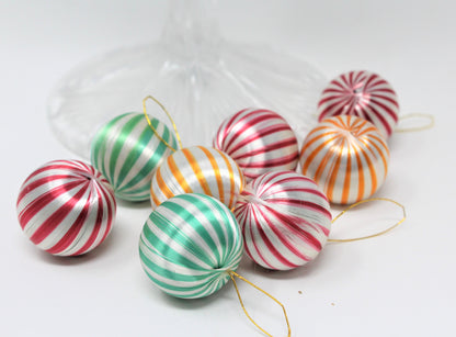 Ornaments, Mini Satin Christmas Balls Striped, 1" Vintage, Lot of 50 Assorted, SOLD