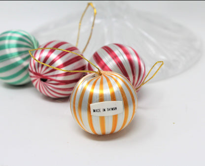 Ornaments, Mini Satin Christmas Balls Striped, 1" Vintage, Lot of 50 Assorted, SOLD