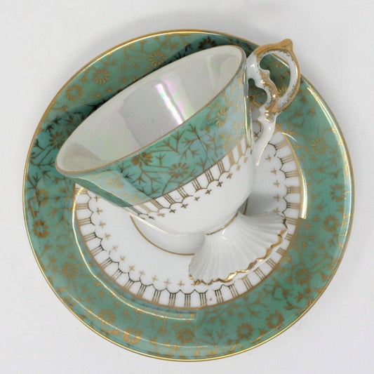 Teacup and Saucer, Napcoware, Iridescent, Aqua Blue, Vintage