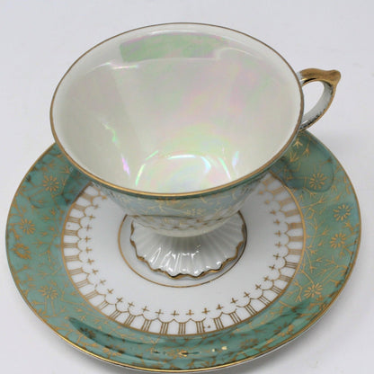 Teacup and Saucer, Napcoware, Iridescent, Aqua Blue, Vintage