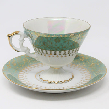 Teacup and Saucer, Napcoware, Iridescent, Aqua Blue, Vintage